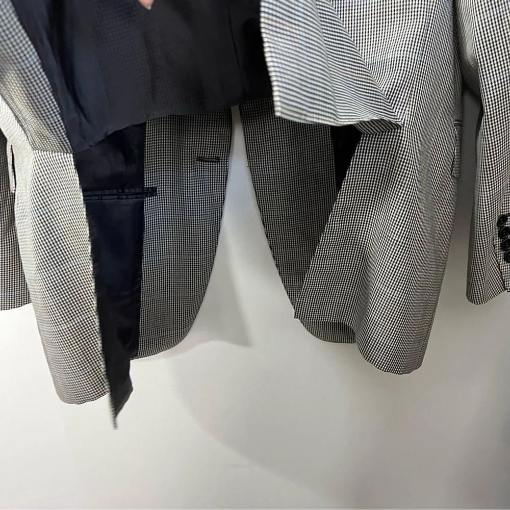 Harry Rosen Italian pure wool black white check plaid preppy jacket blazer IT 50